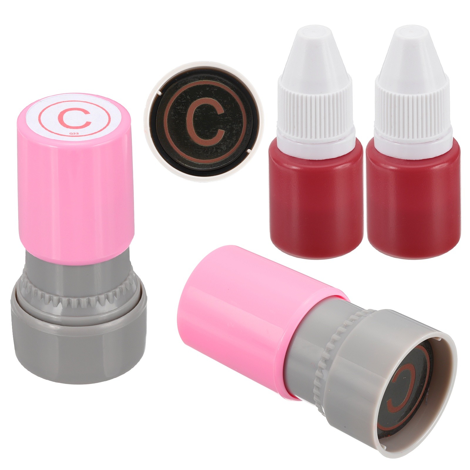 Letter Stamps Self Inking, 2Pcs Character C Alphabet Teacher Stamp, Pink