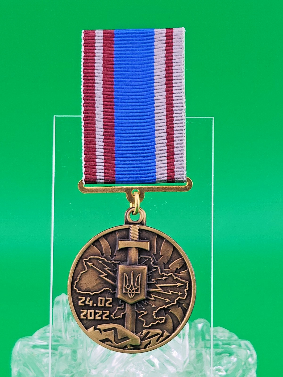 Ukraine 24.02.2022 Commemorative Over Map Trident Ribbon No. 021