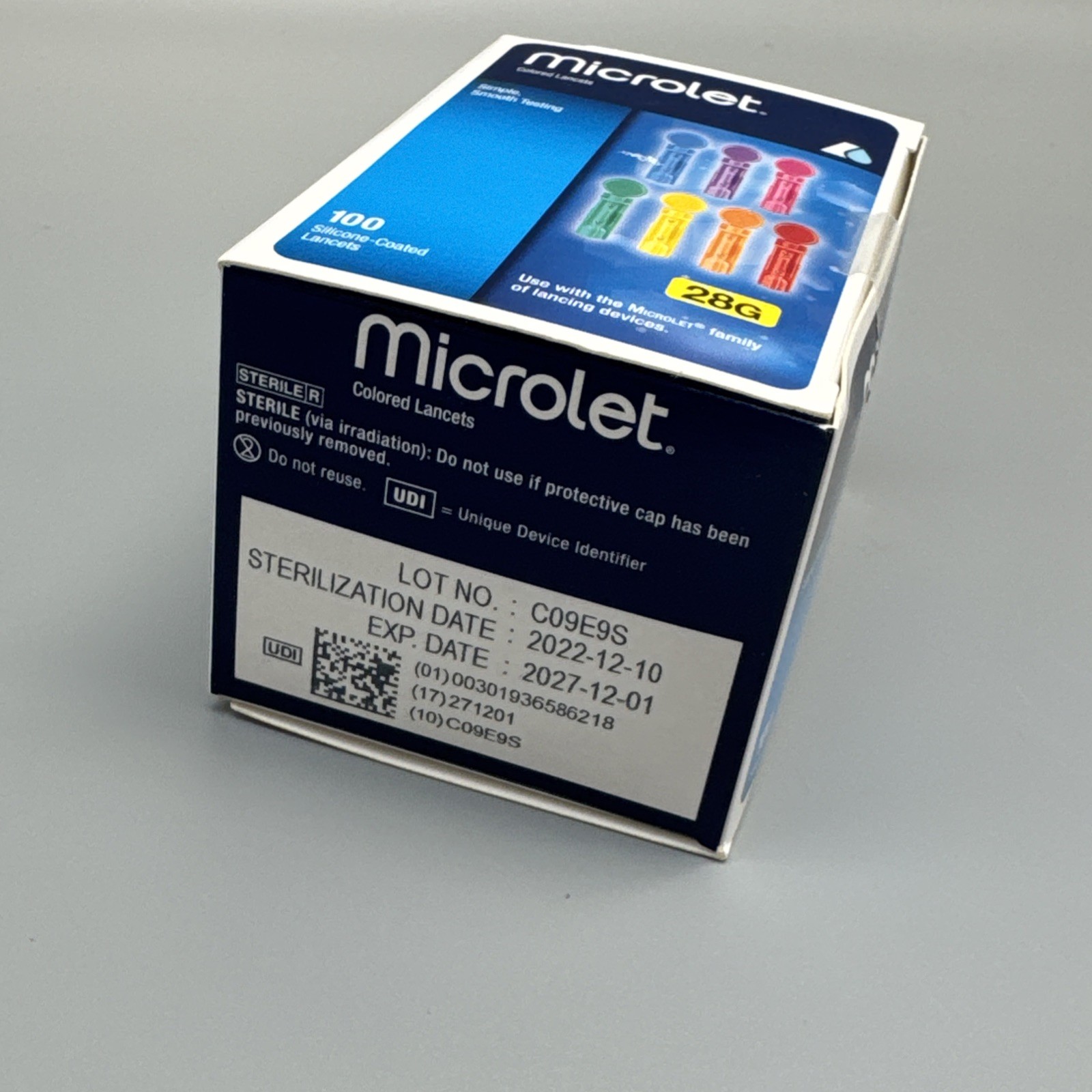 Microlet Colored Lancets - 100 Silicone Coated Lancets - NEW