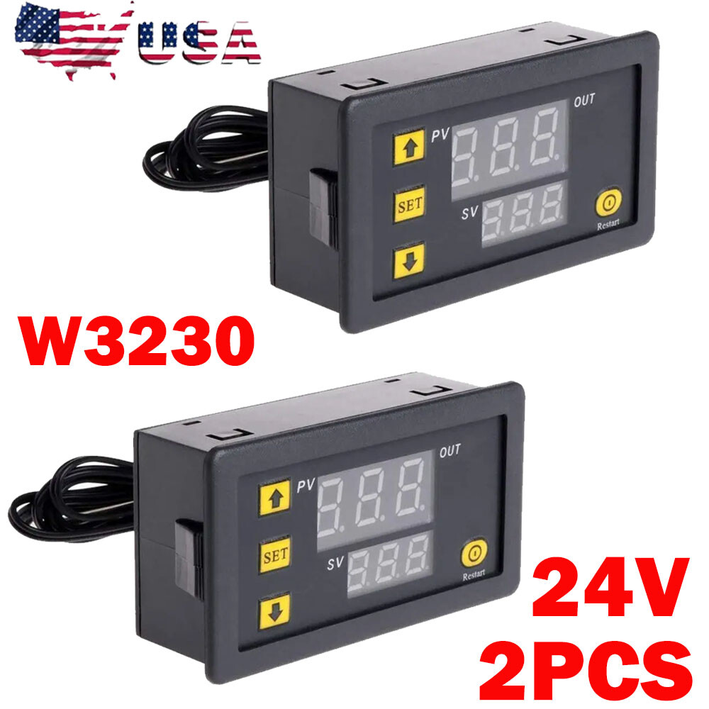 2X DC 24V Digital Thermostat Temperature Controllers Meter Regulators W3230 NEW
