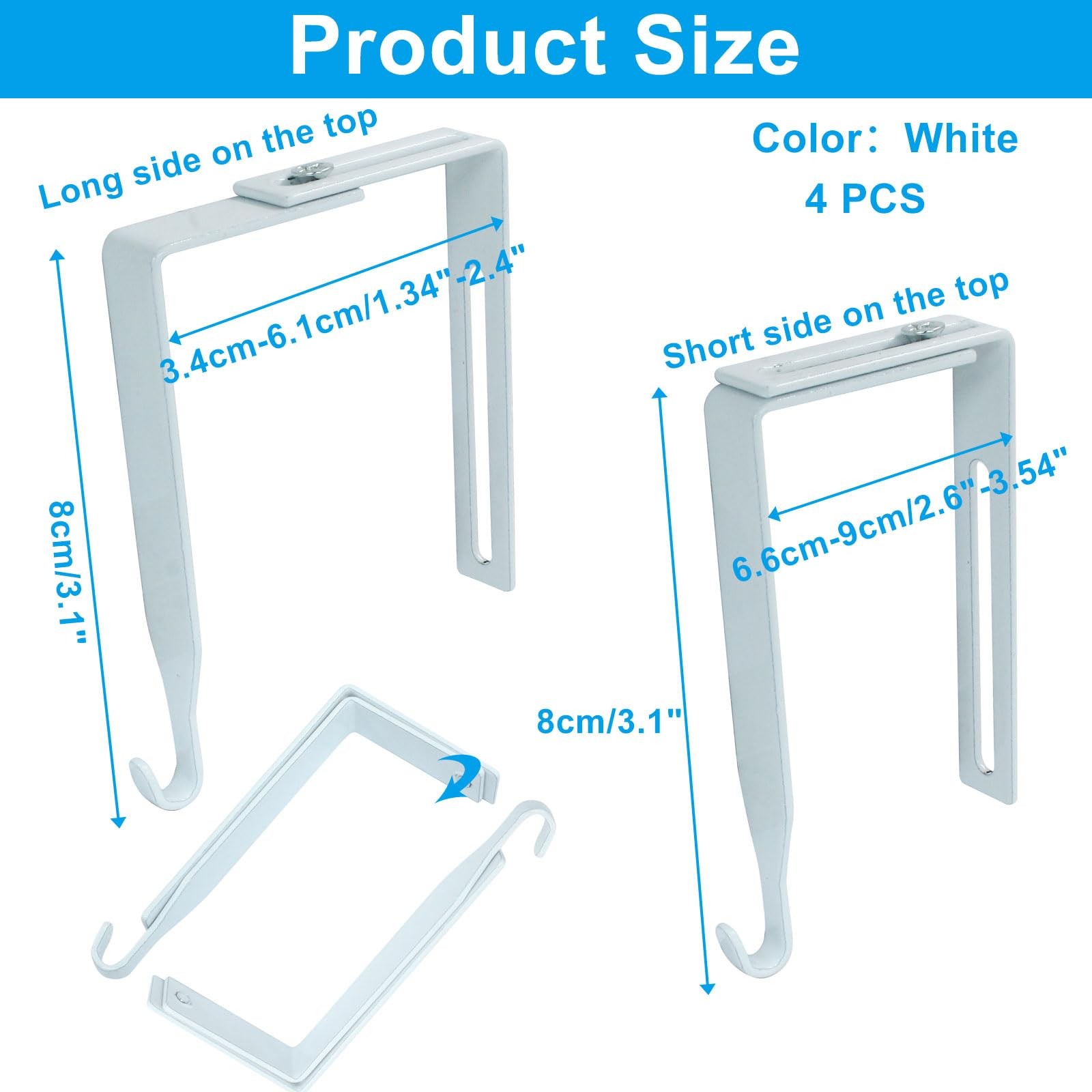 4 Packs Adjustable Cubicle Hanger, Wall Hooks Metal Universal Door Hangers wi...