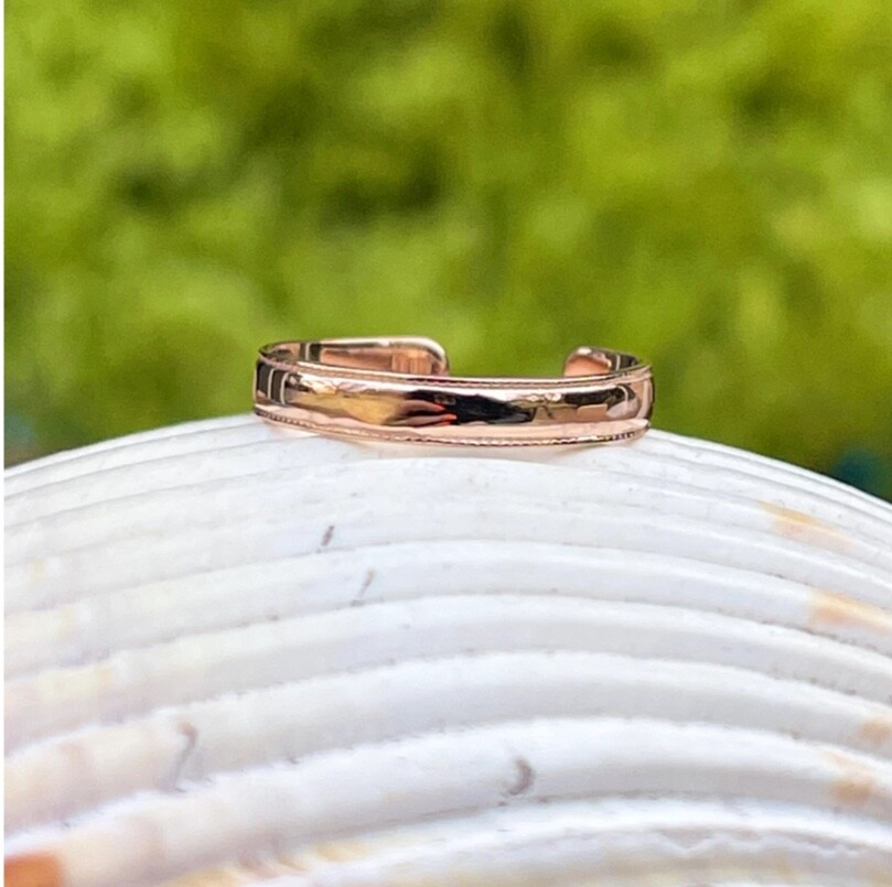 14KT Rose Gold Band Polished Milgrain TOE Ring Adjustable NEW Thin Lightweight