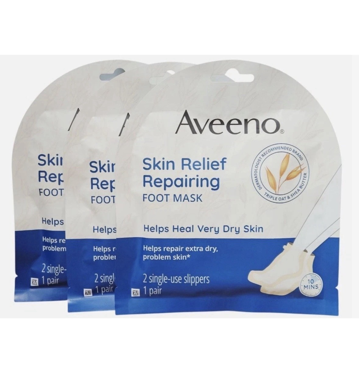 3 Aveeno Skin Relief Repairing FOOT MASK Triple Oat & Shea Butter Slippers