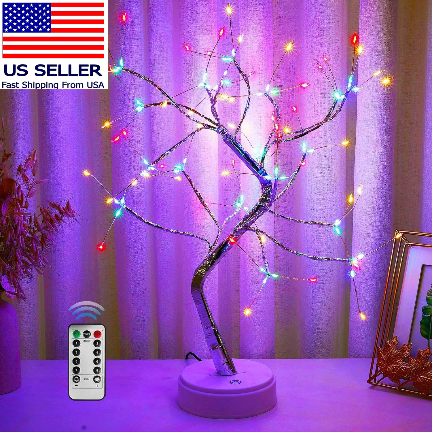 20” 108 LED Sparkly Fairy Spirit Tree Lamp with Remote Control, DIY Bonsai Artif