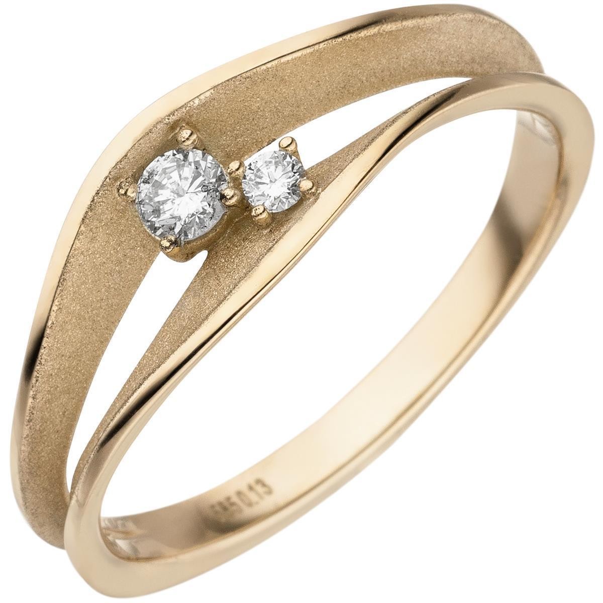 Jobo ladies' ring 585 gold yellow gold part matte 2 diamonds brilliant RW: 58