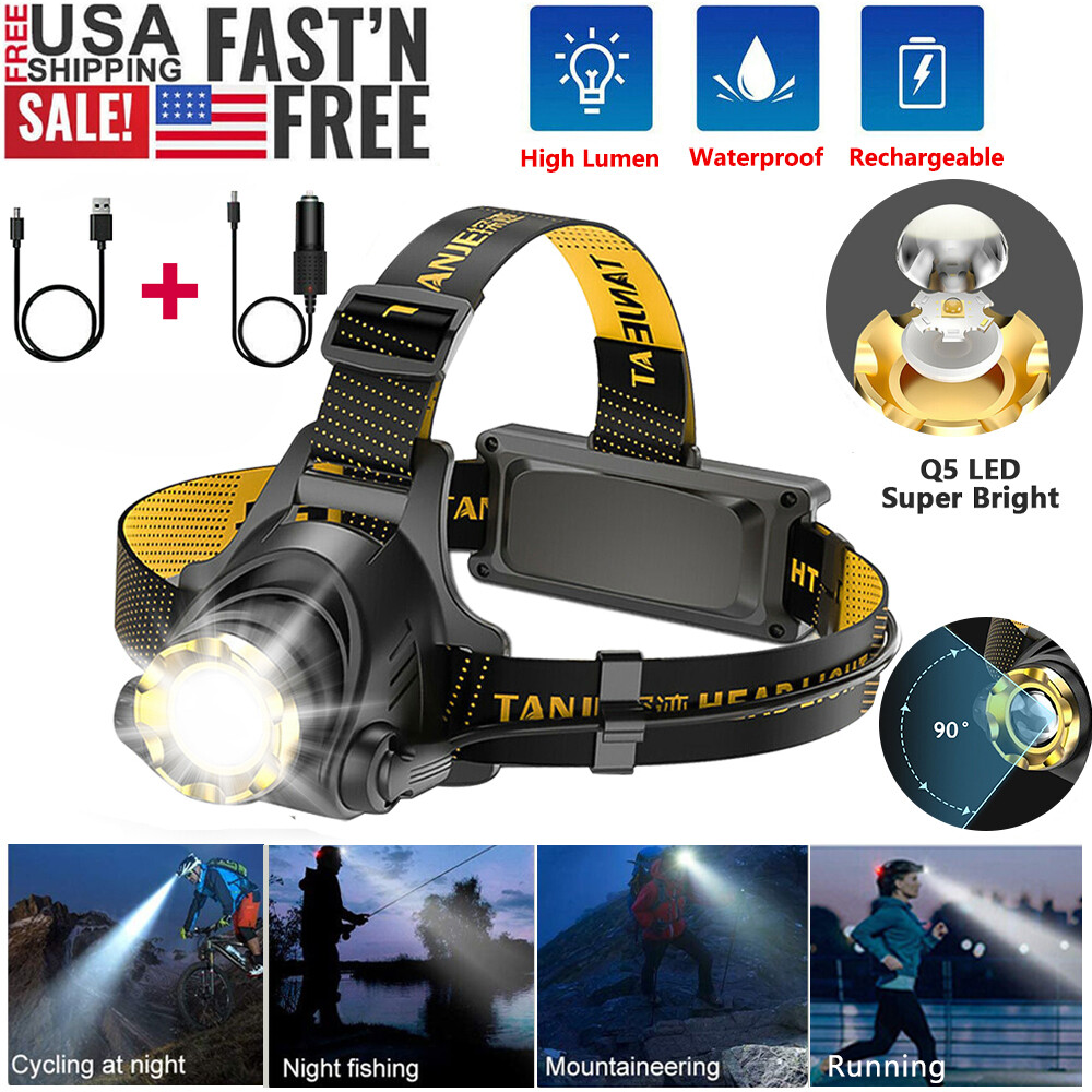 12000000lm LED Headlamp USB Rechargeable Headlight Head Torch Lamp Flashlight US