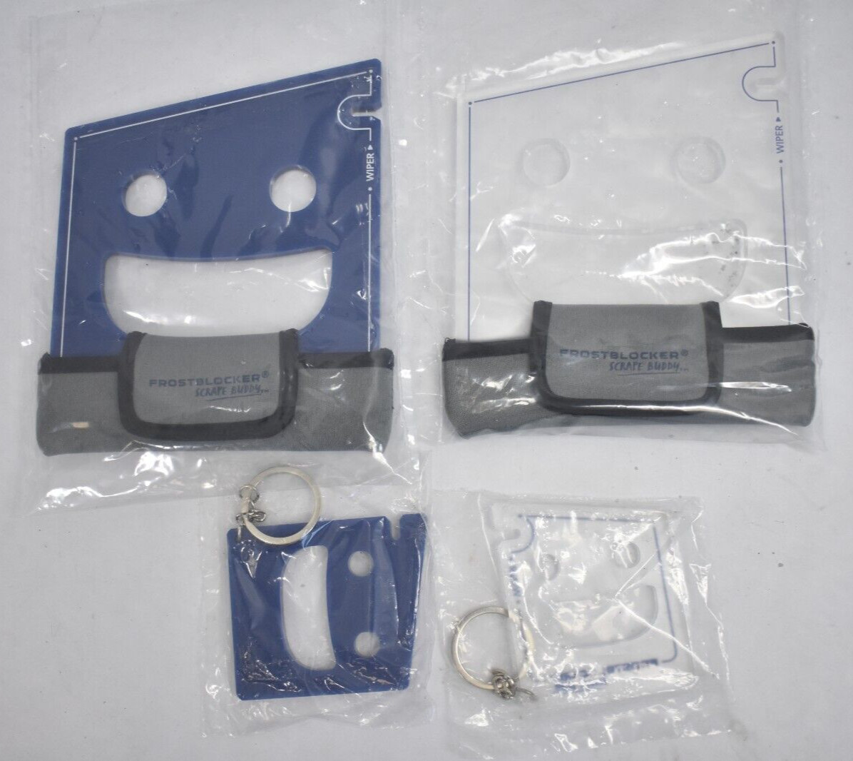 Lot of 4 FrostBlocker Scrape Buddy Tools 2 Mini 2 Large Clear/Blue Acrylic Tools