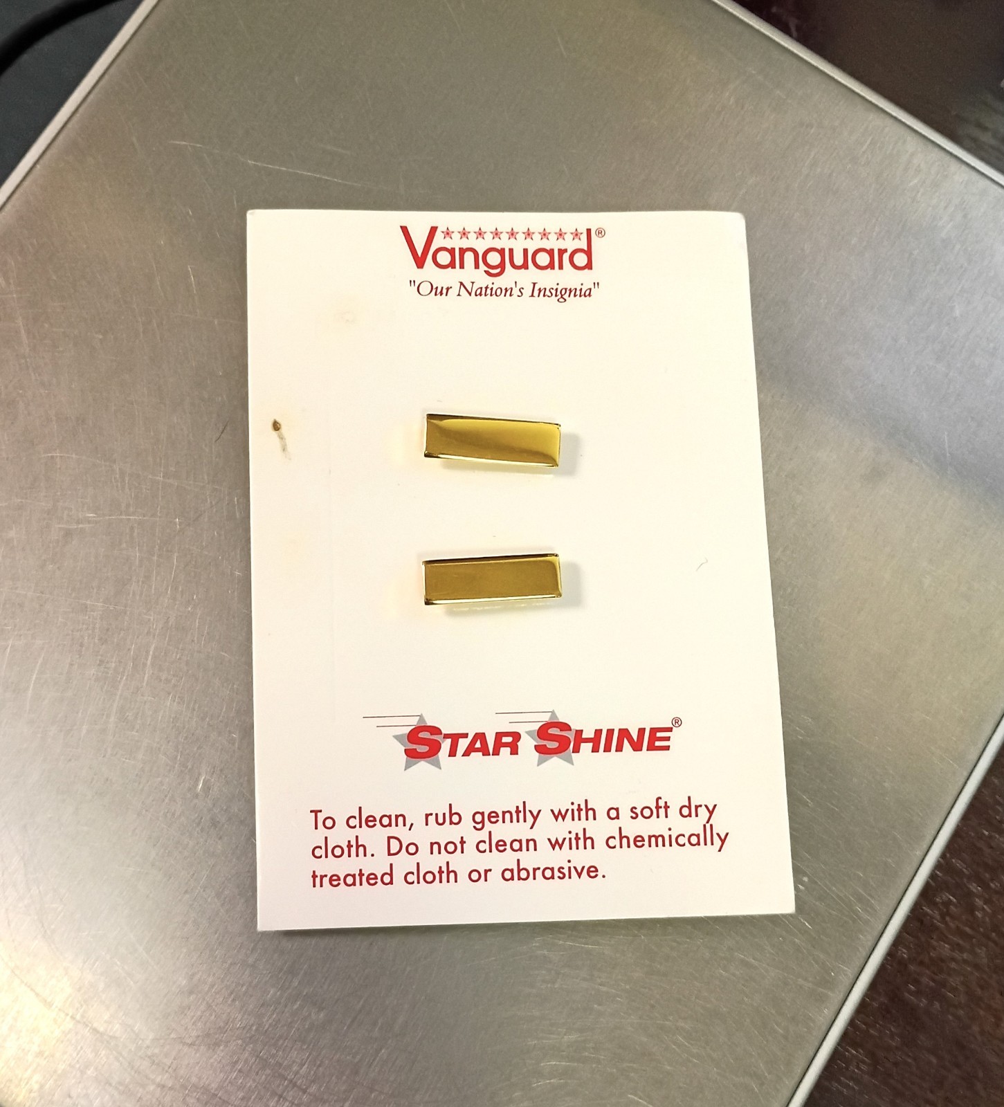 Vanguard 2nd Lieutenant Miniature Collar Device: Single Bar Gold - 1 Pair