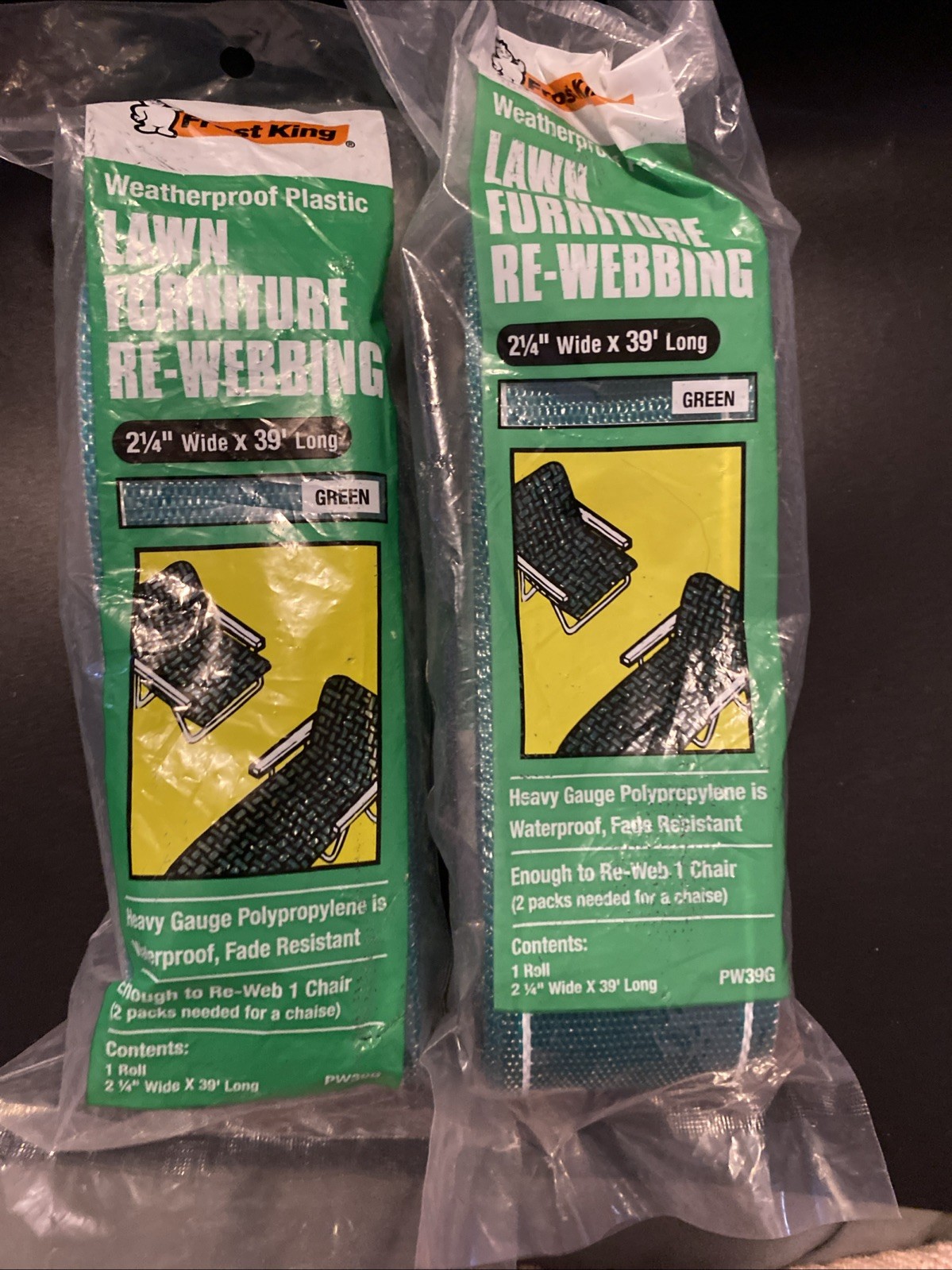 2 Frost King GREEN 39 Feet Lawn Furniture Outdoor Chair Webbing PW39G  2.25" NEW