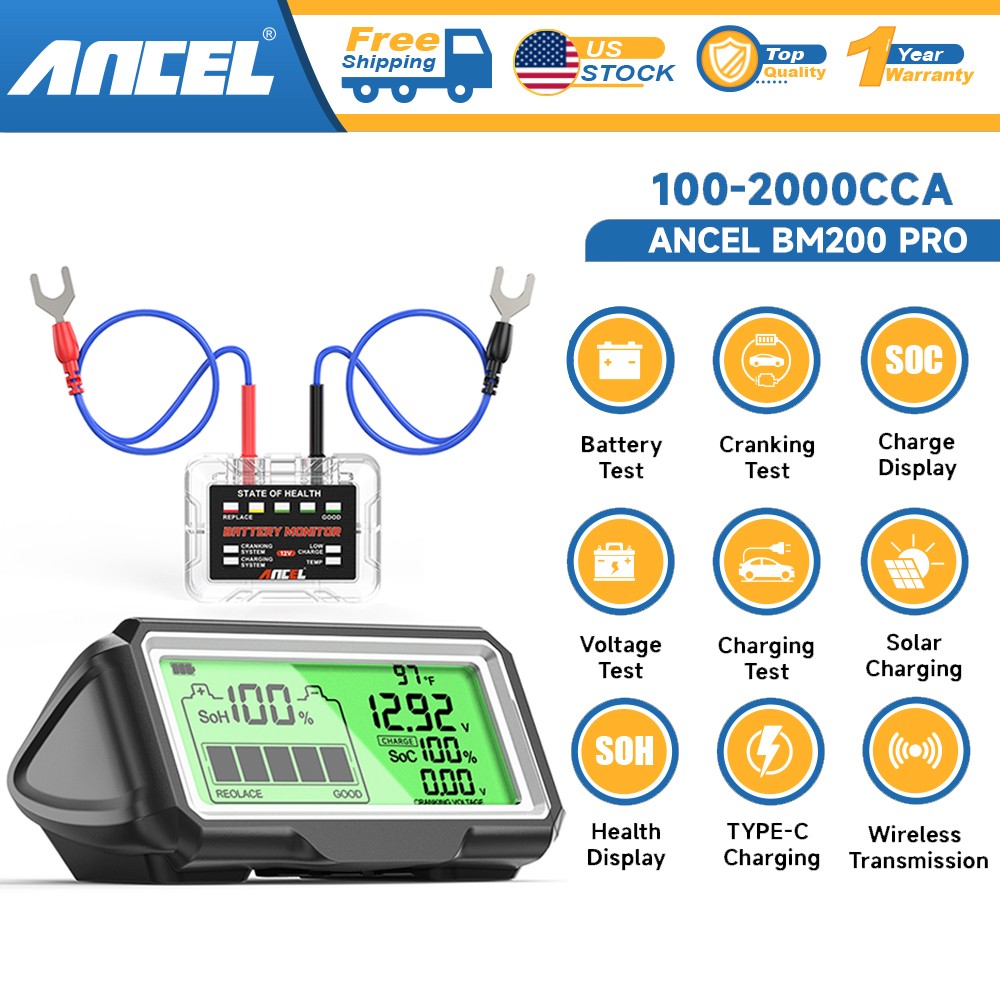 ANCEL BM200 PRO Monitor 12V Battery Tester Load Health Charging System Analyzer