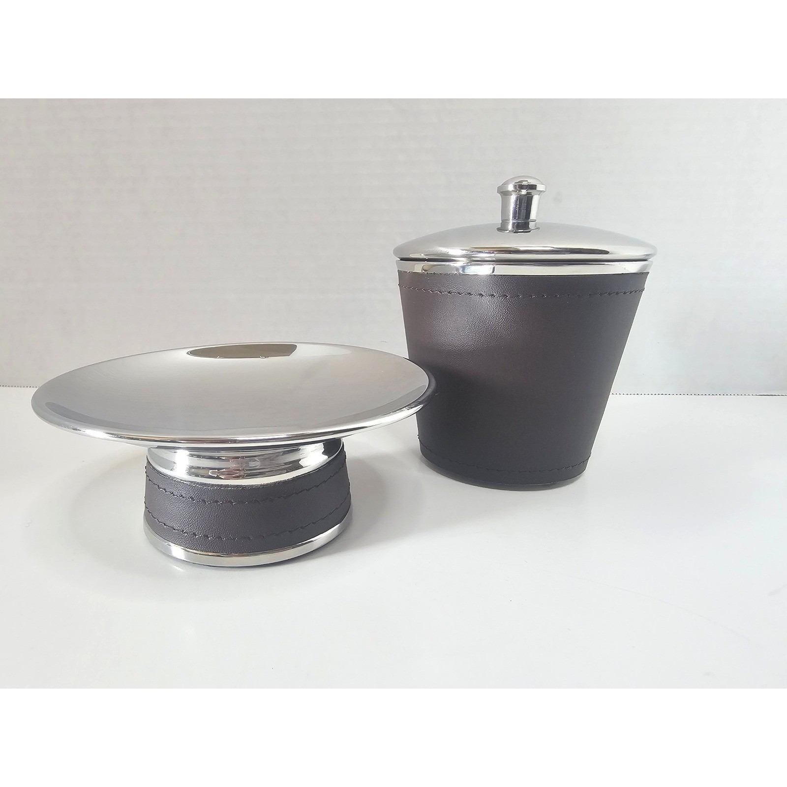 Paradigm Trends "Sullivan" Leather Stainless Bathroom Vanity Set - Dish Canister