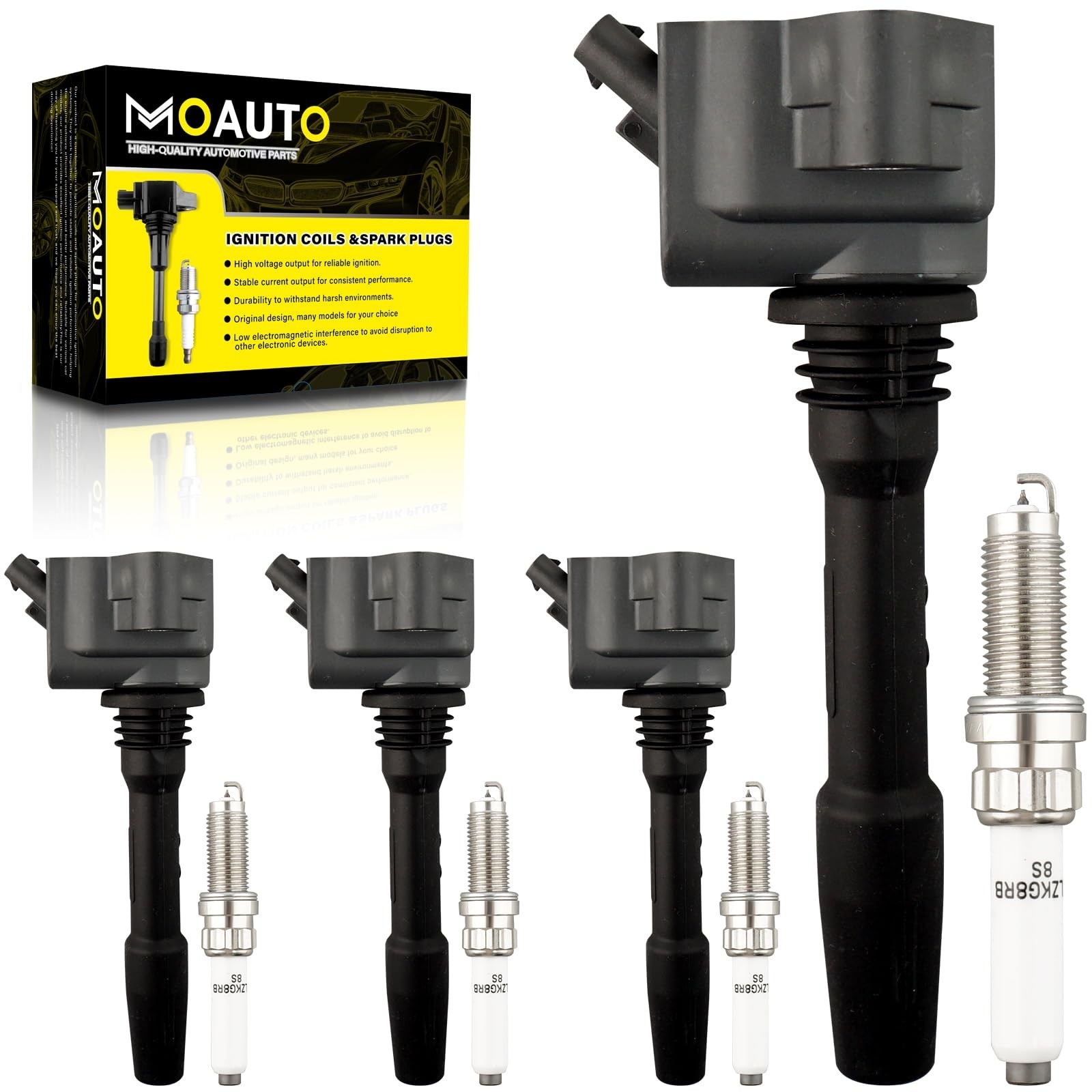 Set of 4 Ignition Coils Pack UF750 12138643360 & 4 PCS Iridium Spark Plugs Co...