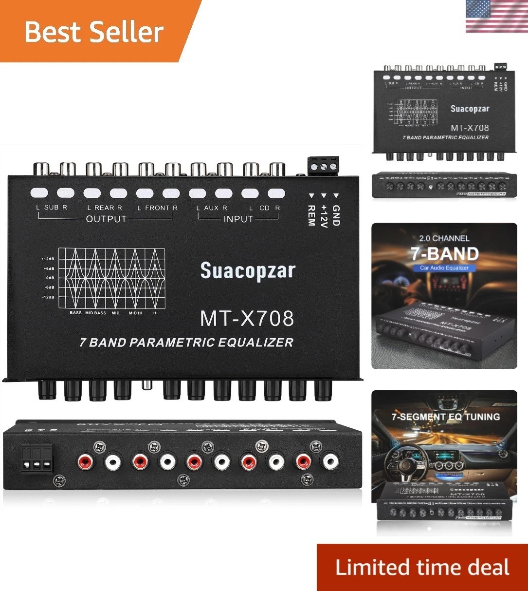 7 Band Car Audio Equalizer -  Sound Control for Car, Boat, RV, Motorcycle