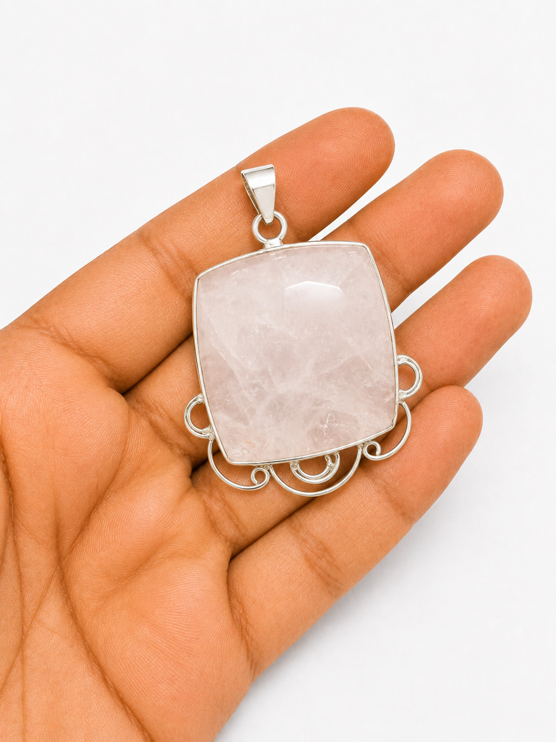 Natural Rainbow Moonstone Pendant 925 Sterling Silver Square Handmade Jewelry