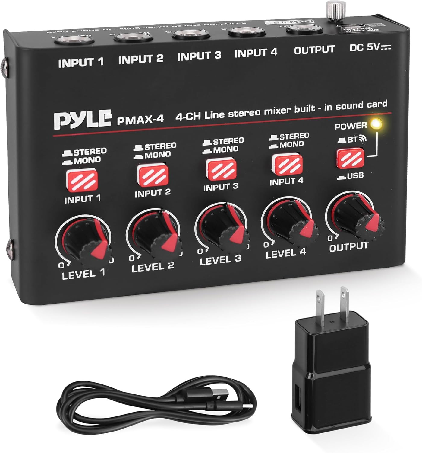 4-Channel Wireless Bluetooth 5.0 Line Mixer - USB Audio Interface - 4 Mono/Stere