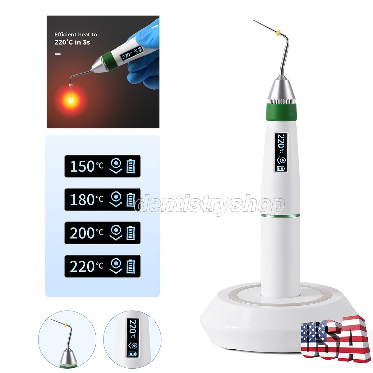 Dental Cordless Endo Gutta Percha Endodontic Heated Pen Obturation System+2 Tips
