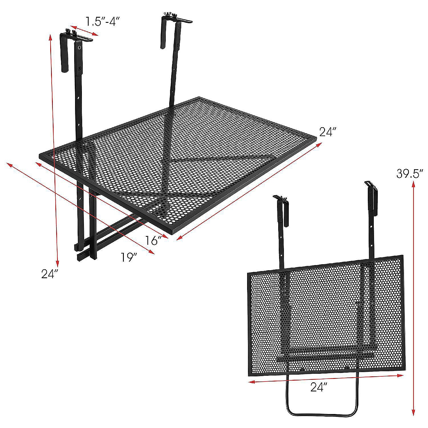 Costway Folding Adjustable Hanging Balcony Railing Table – Black