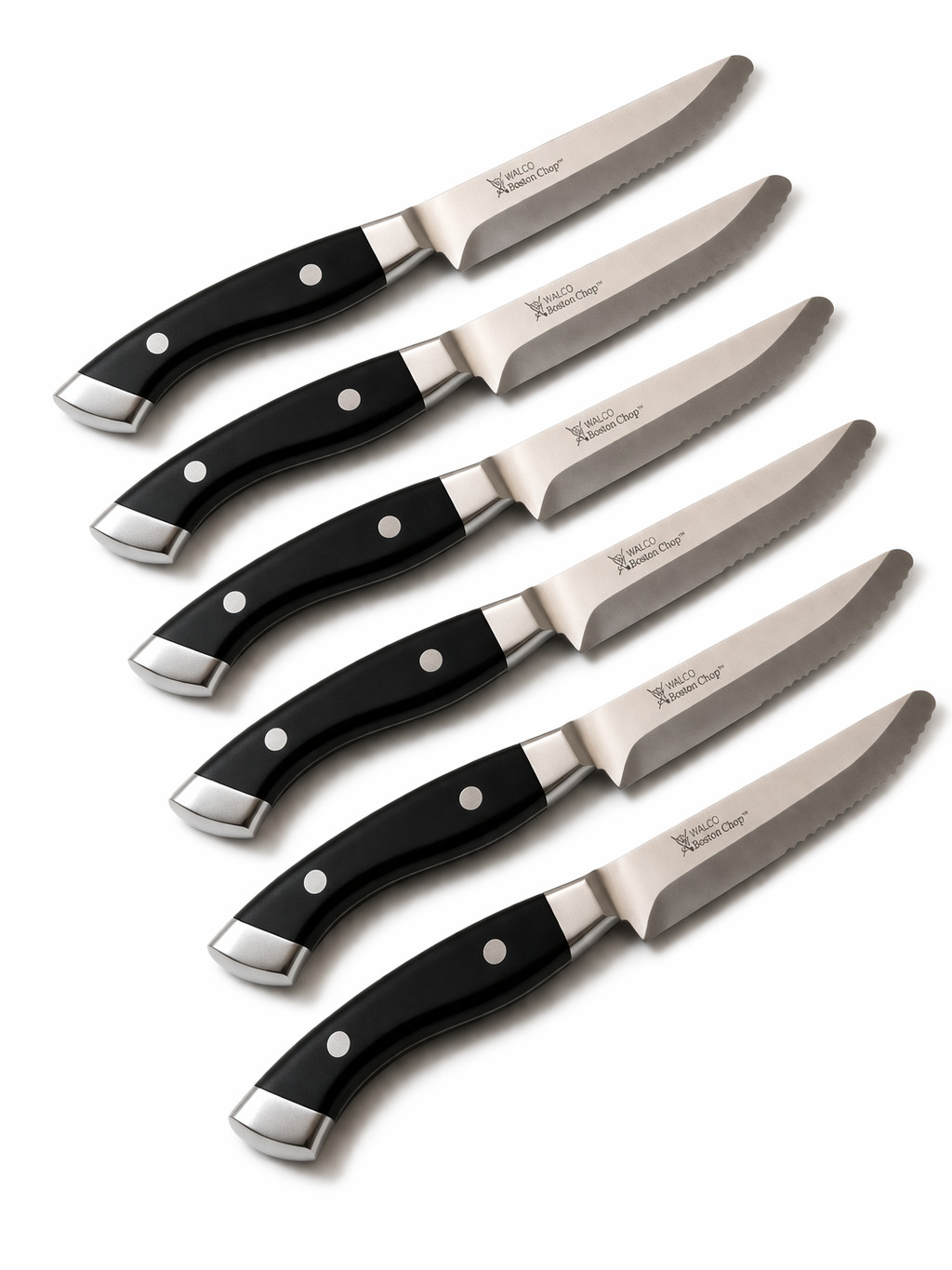 Walco 670527 10 1/4" Boston Chop Knife w/ Black Plastic Delrin Handle 6 Knives