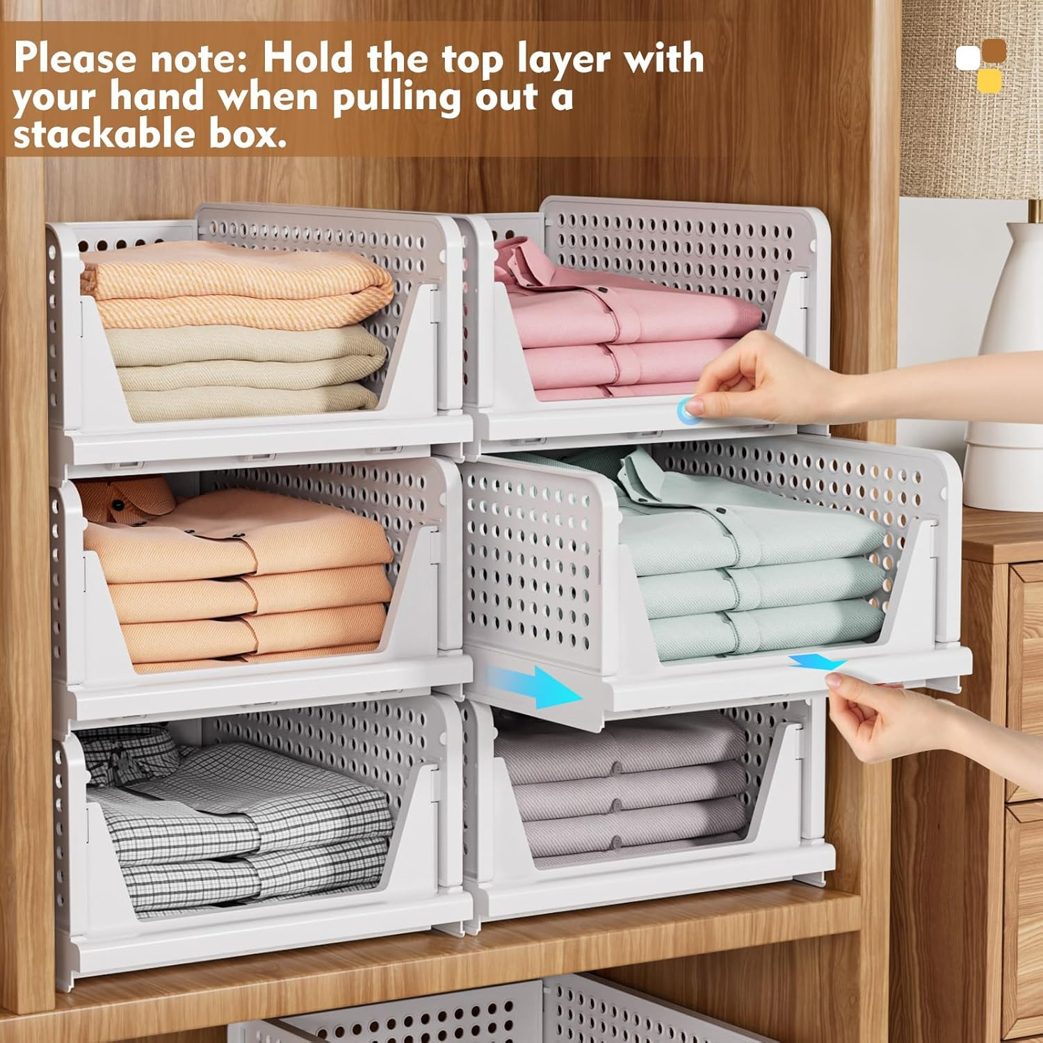 5 Pack Stackable Closet Storage Basket, Multifunctional & Foldable Closet Organi