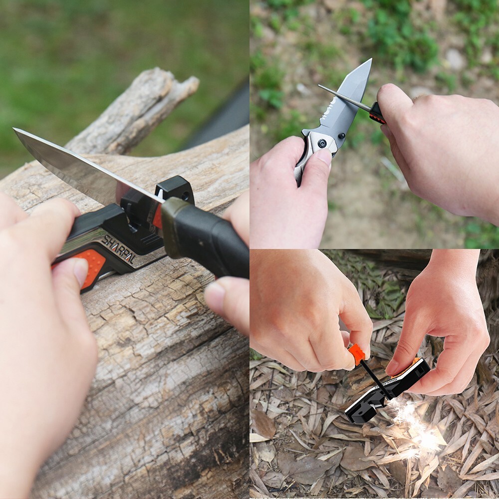 SHARPAL 6-In-1 Pocket Knife Sharpener&Survival Tool, with Fire Starter, Whistle