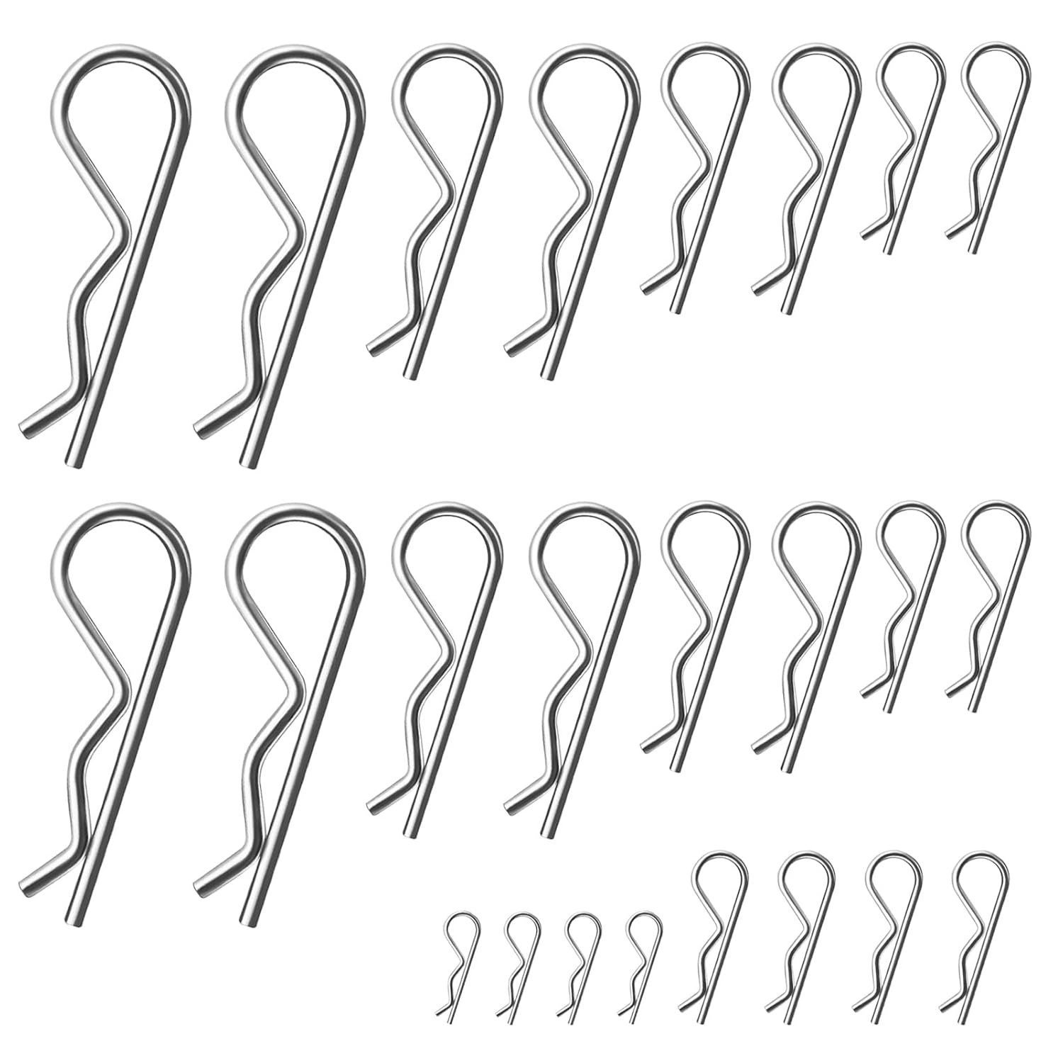 24 Pcs Cotter Pin Assortment Kit, R Clips Heavy Duty Zinc Plated Spring