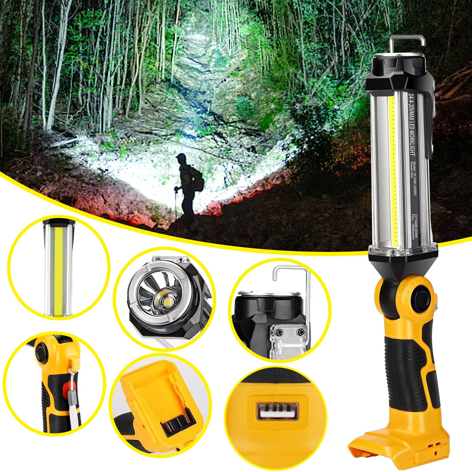 Rechargeable LED Work Light for Dewalt 20V Li-ion Battery 35W Outdoor Flashlight