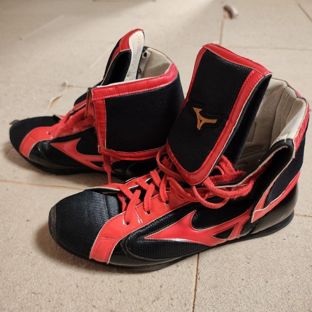 MIZUNO Boxing Shoes EF184 Black Red Line US7.5 / 25.5cm 21GX184 USED from JAPAN