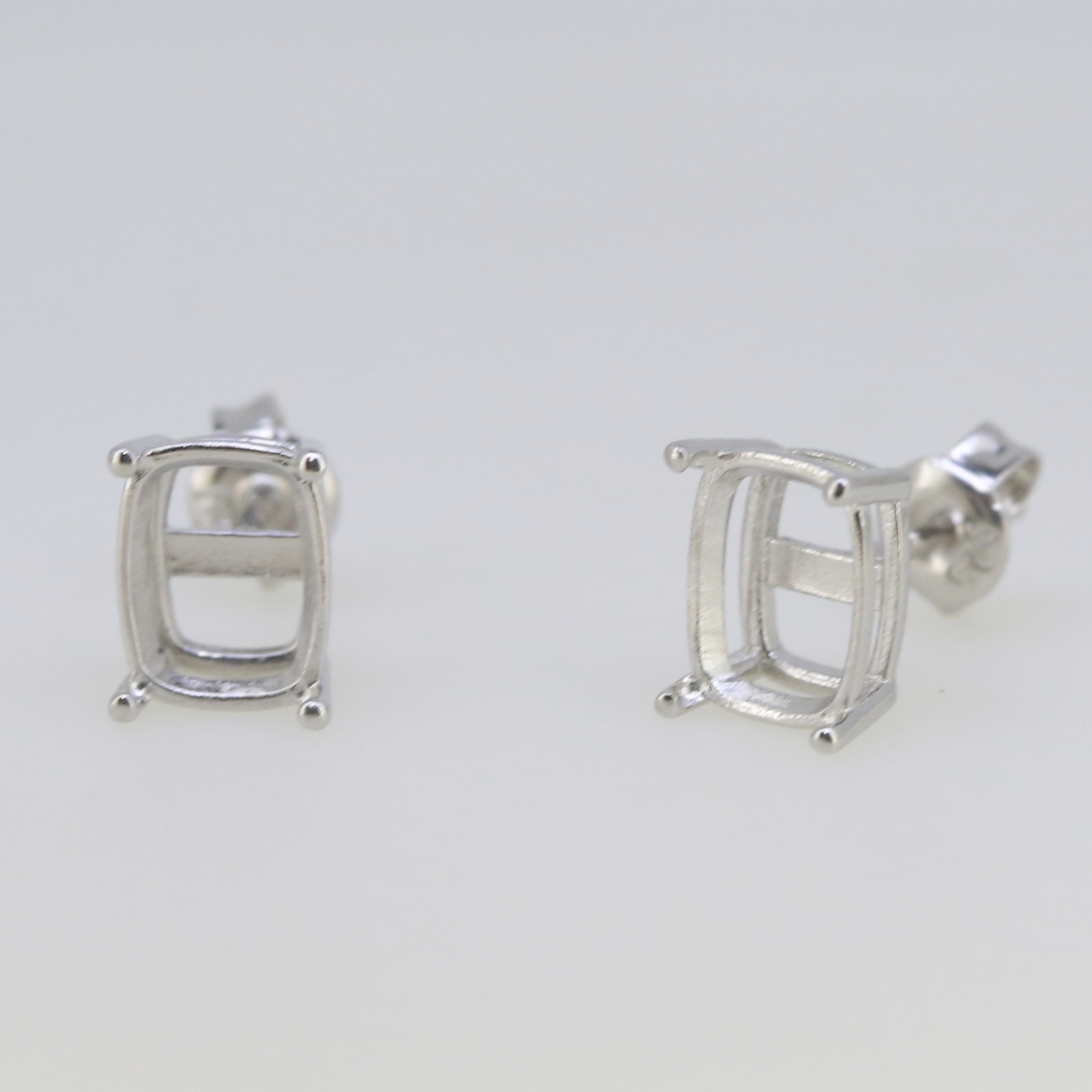 Sterling Silver Semi Mount Earrings Setting Cushion CU 9x7mm Stud