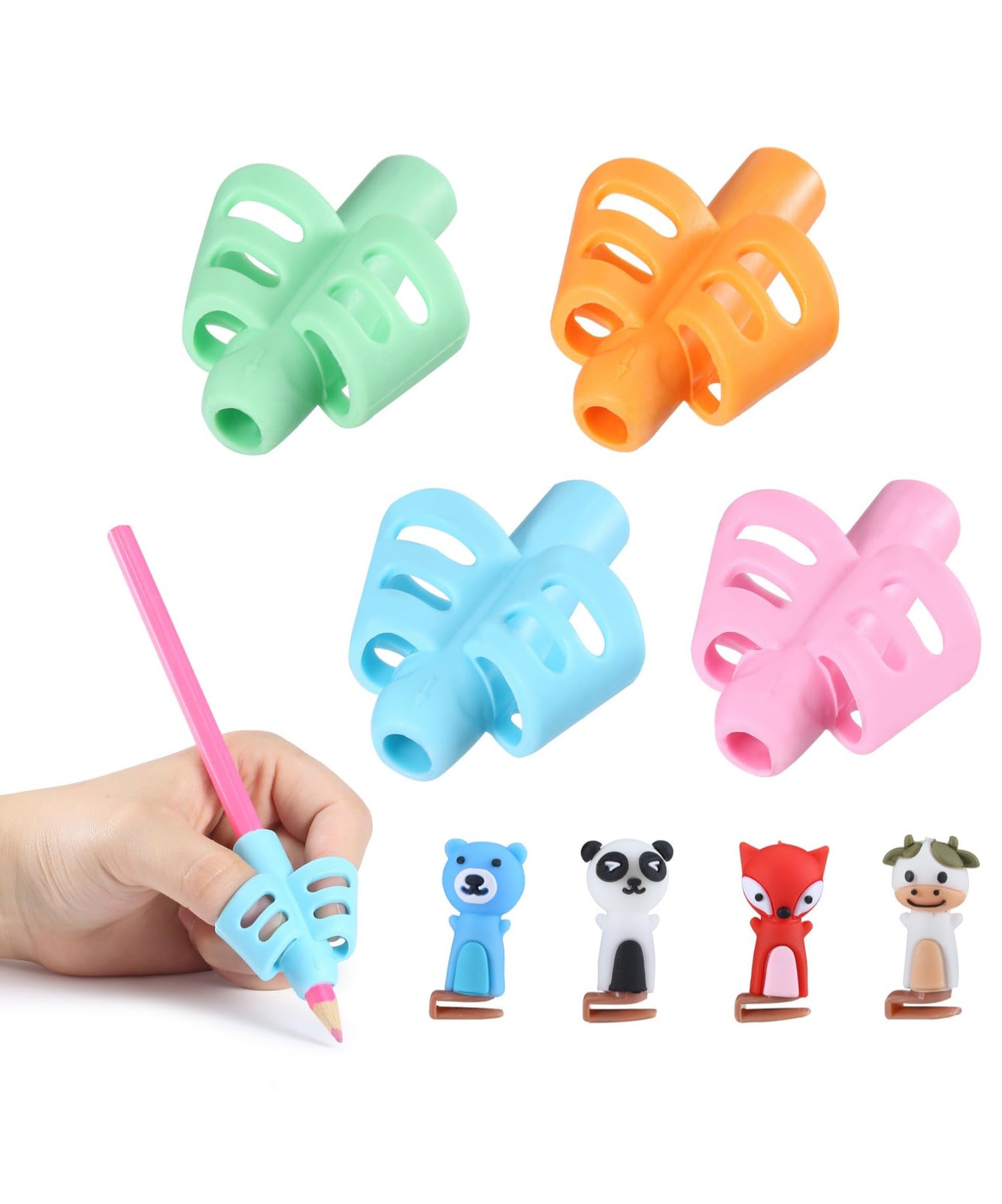 Mr. Pen- Pencil Grips for Kids 4 Count (Pack of 1), Blue, Green, Orange, Pink