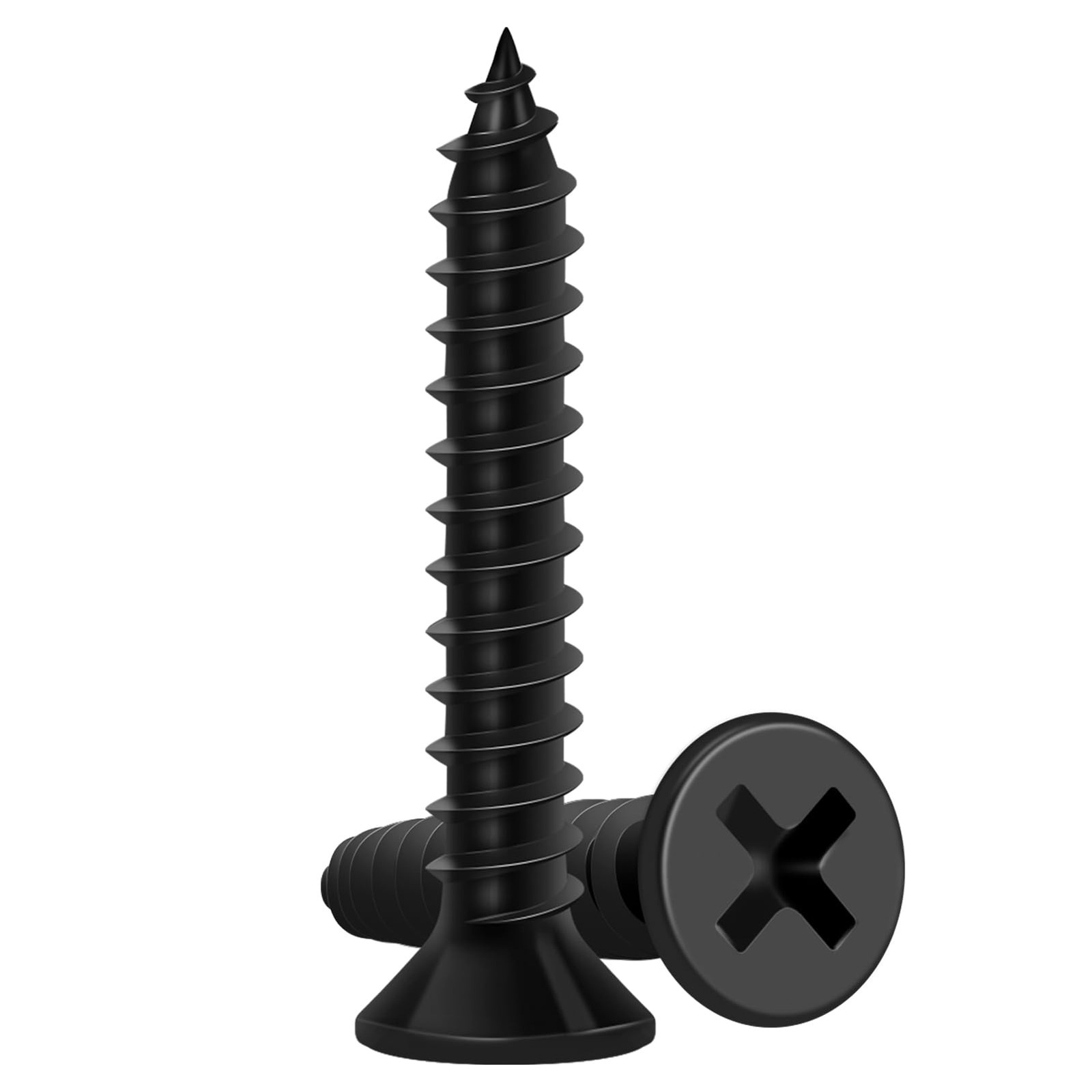 Wood Screws 1 Inch, 130 PCS FIXLINK Premium Flat Head Phillips #8 x 1", Black