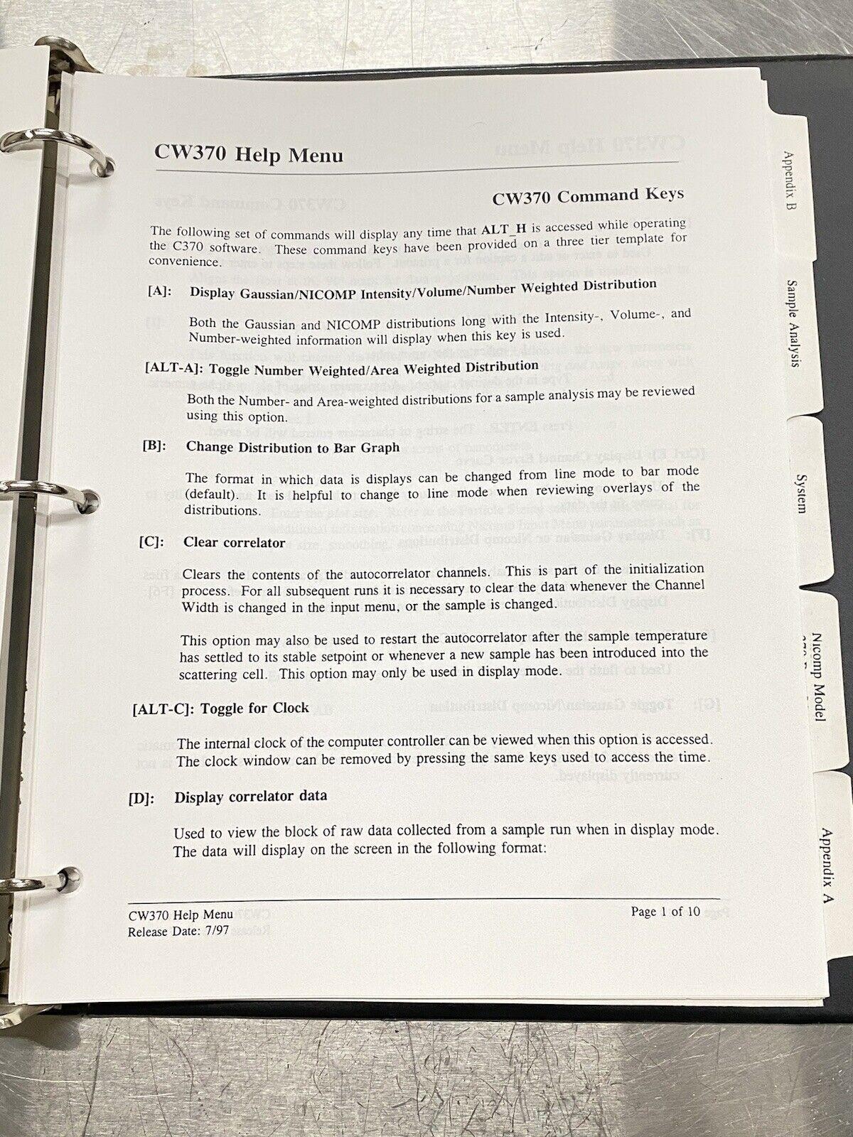Nicomp Model 380 Window Based Software- Users Guide / Instructions Manual