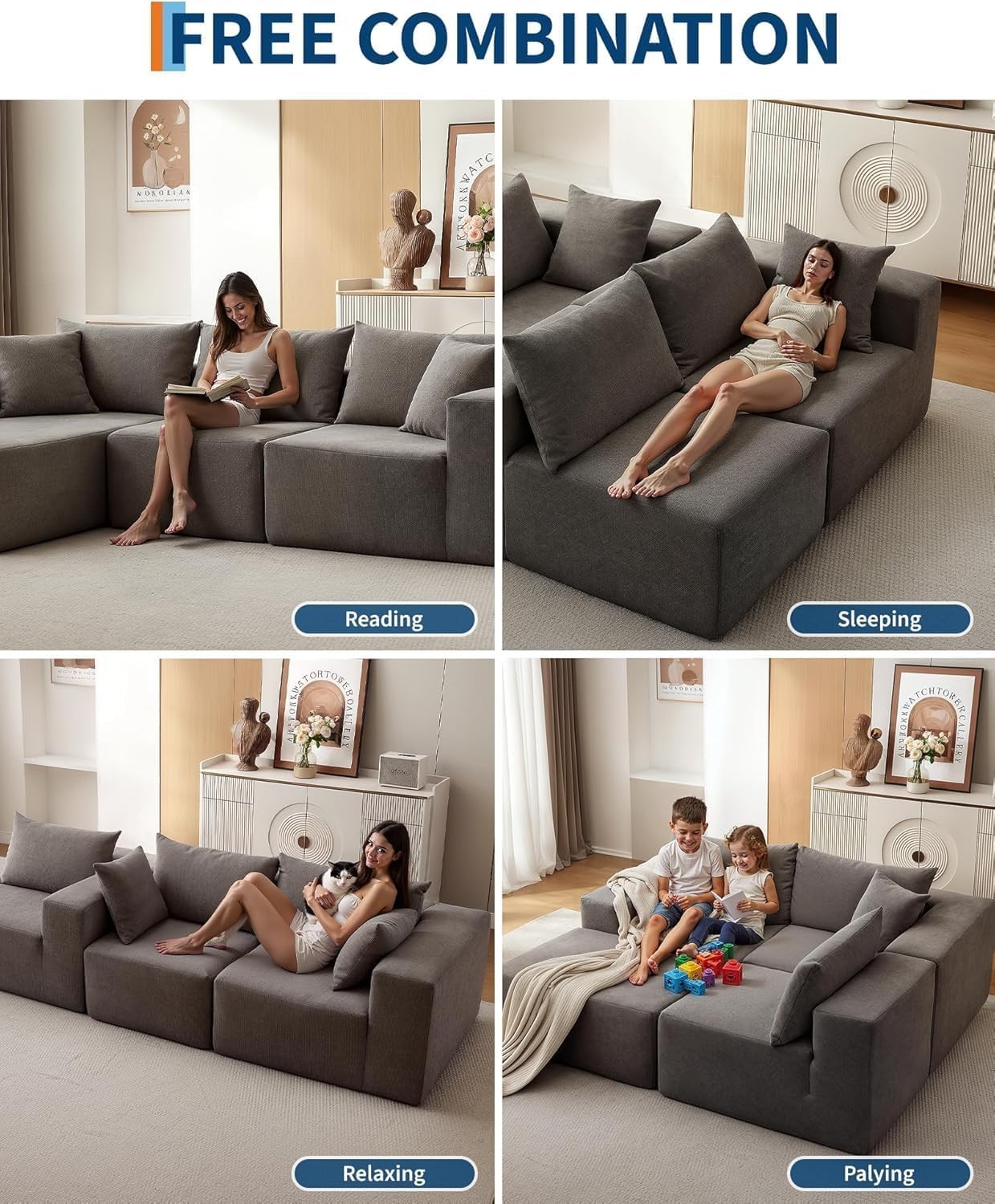 108" Modern L-Shaped Sectional Sofa Couch, Modular Cloud Sofa with Chaise Left