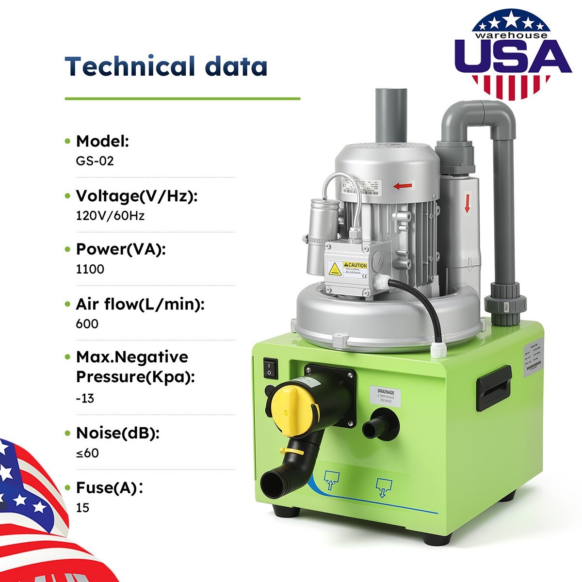 Dental Electric Suction Machine Vacuum System 600L/min Semi-Dry Type