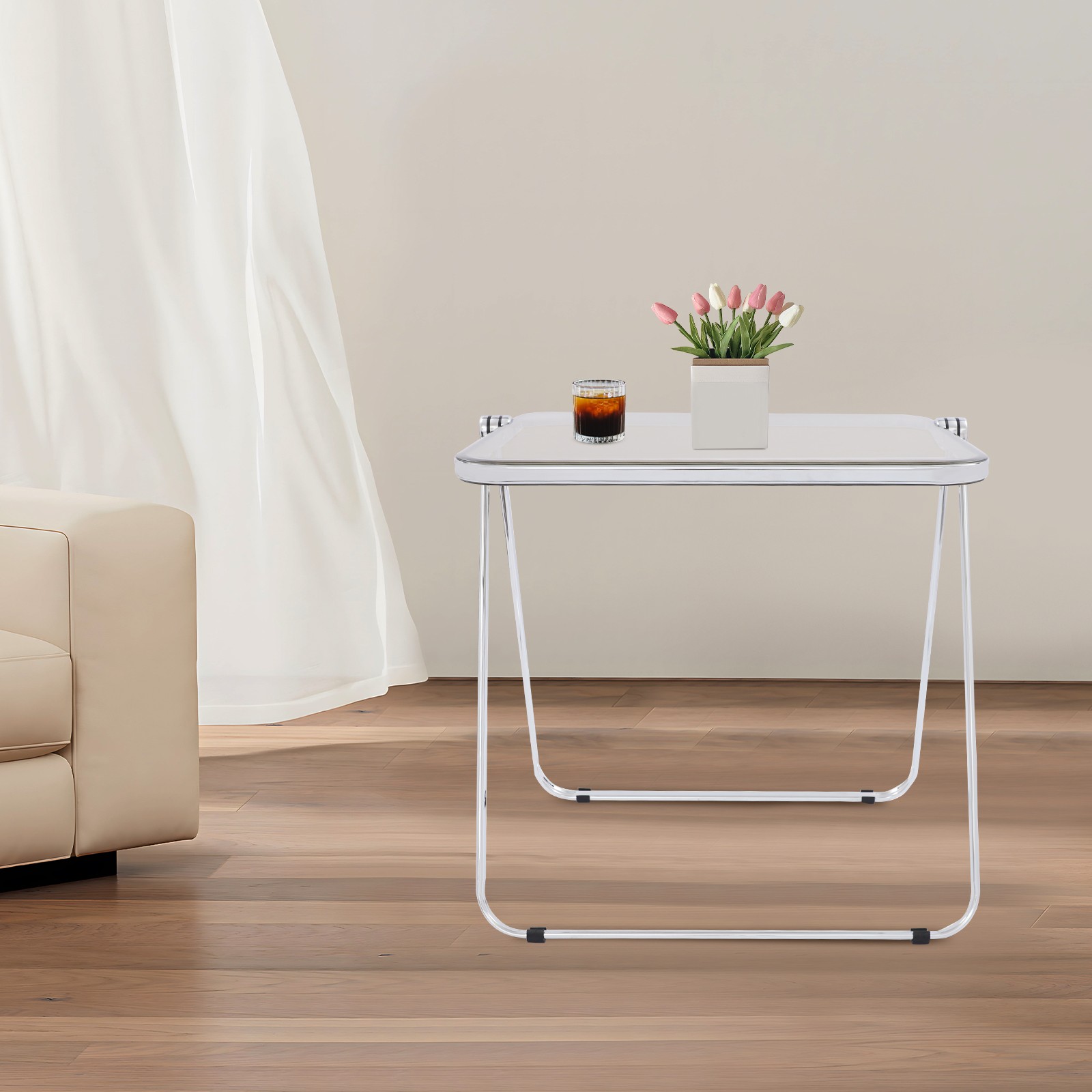 Clear Foldable Side Storage Table Tiny Desk For Home Office Small Computer Desk