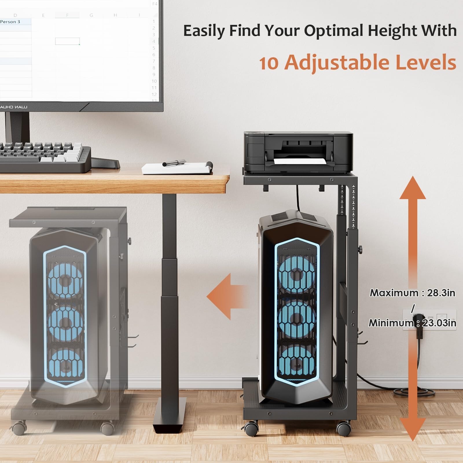 Computer Tower Stand - Adjustable PC Tower Stand CPU Holder Cart