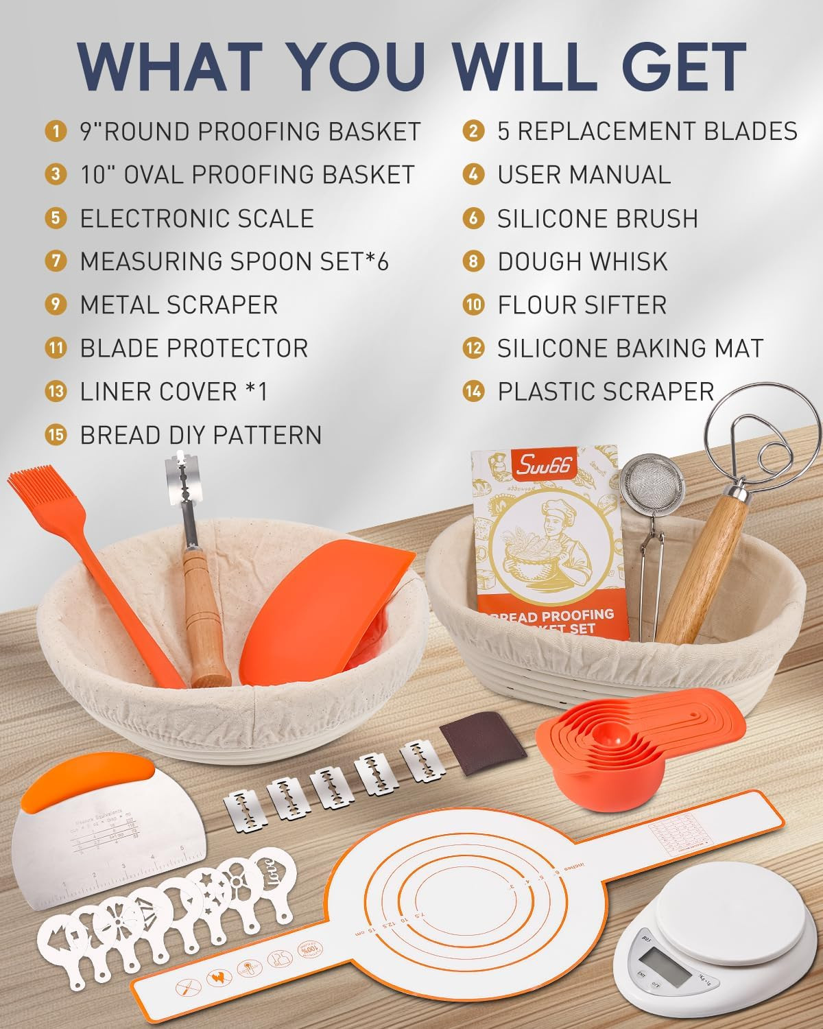30-Pcs Sourdough Bread Baking Supplies Starter Kit Including 9 Inch Round