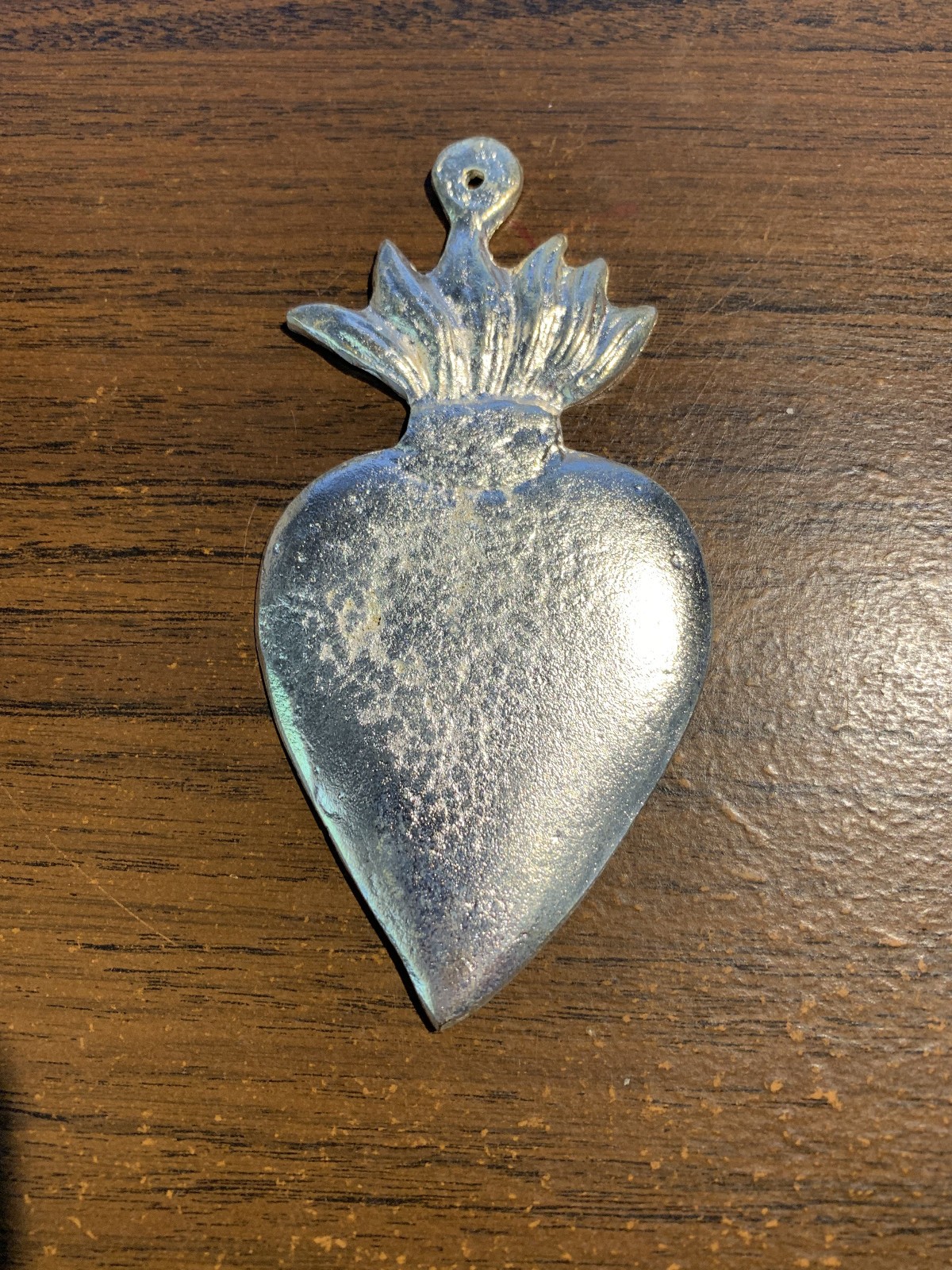 Pot Metal Mexican Sacred Heart Milagro 2.25" by 4.5" - Made in Mexico - Nice!