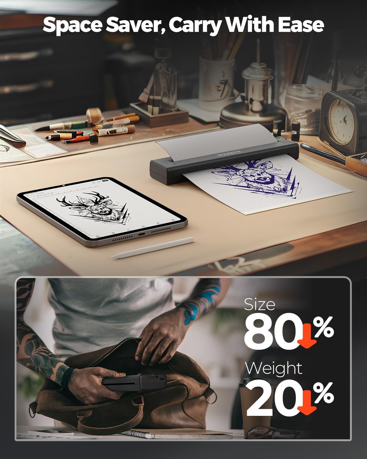MUNBYN Tattoo Stencil Printer ITP05, Wireless Thermal Black