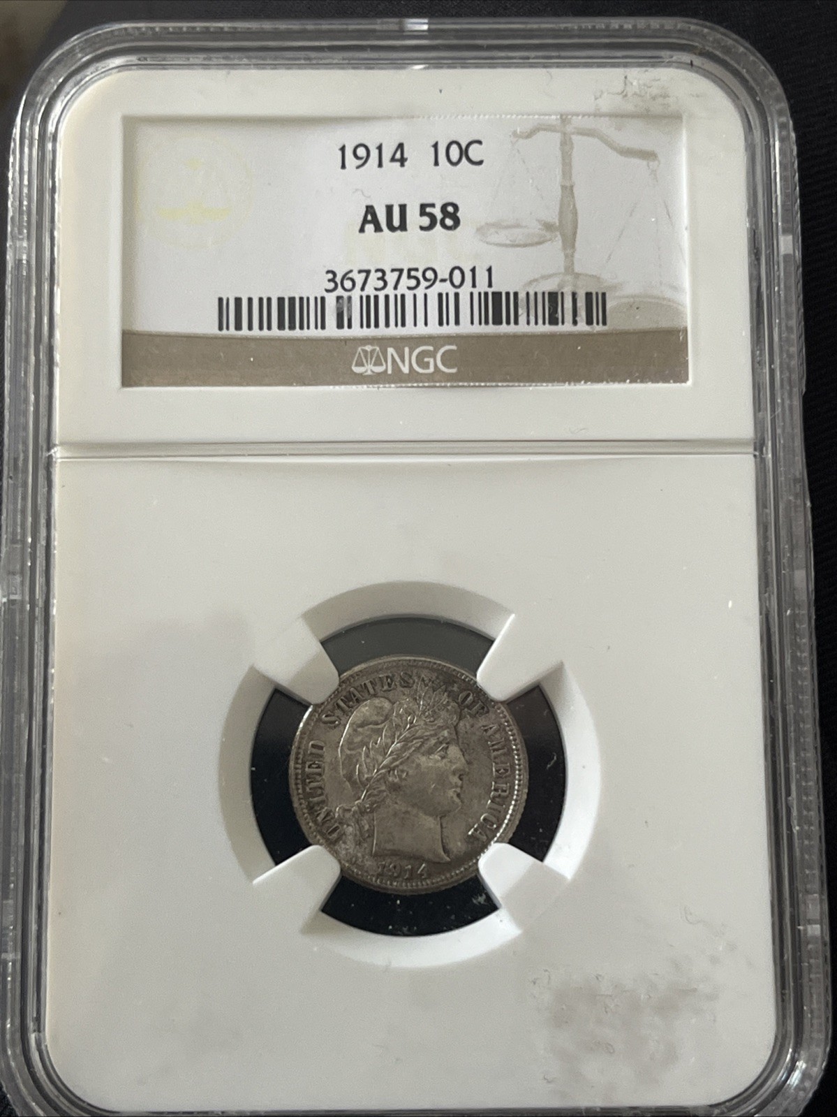 1914-P Barber Silver Dime AU58 NGC