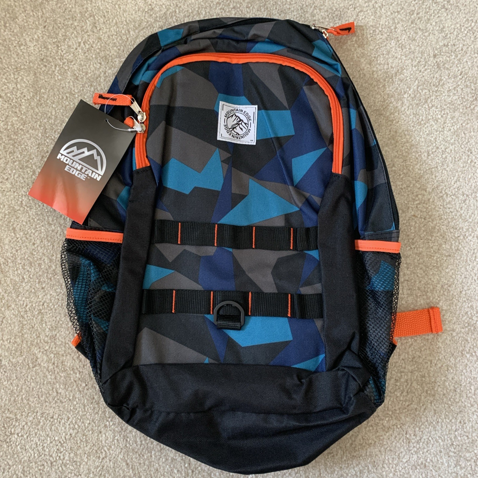 Mountain Edge 19” Light Backpack Black/Orange/Blue NWT Not Padded