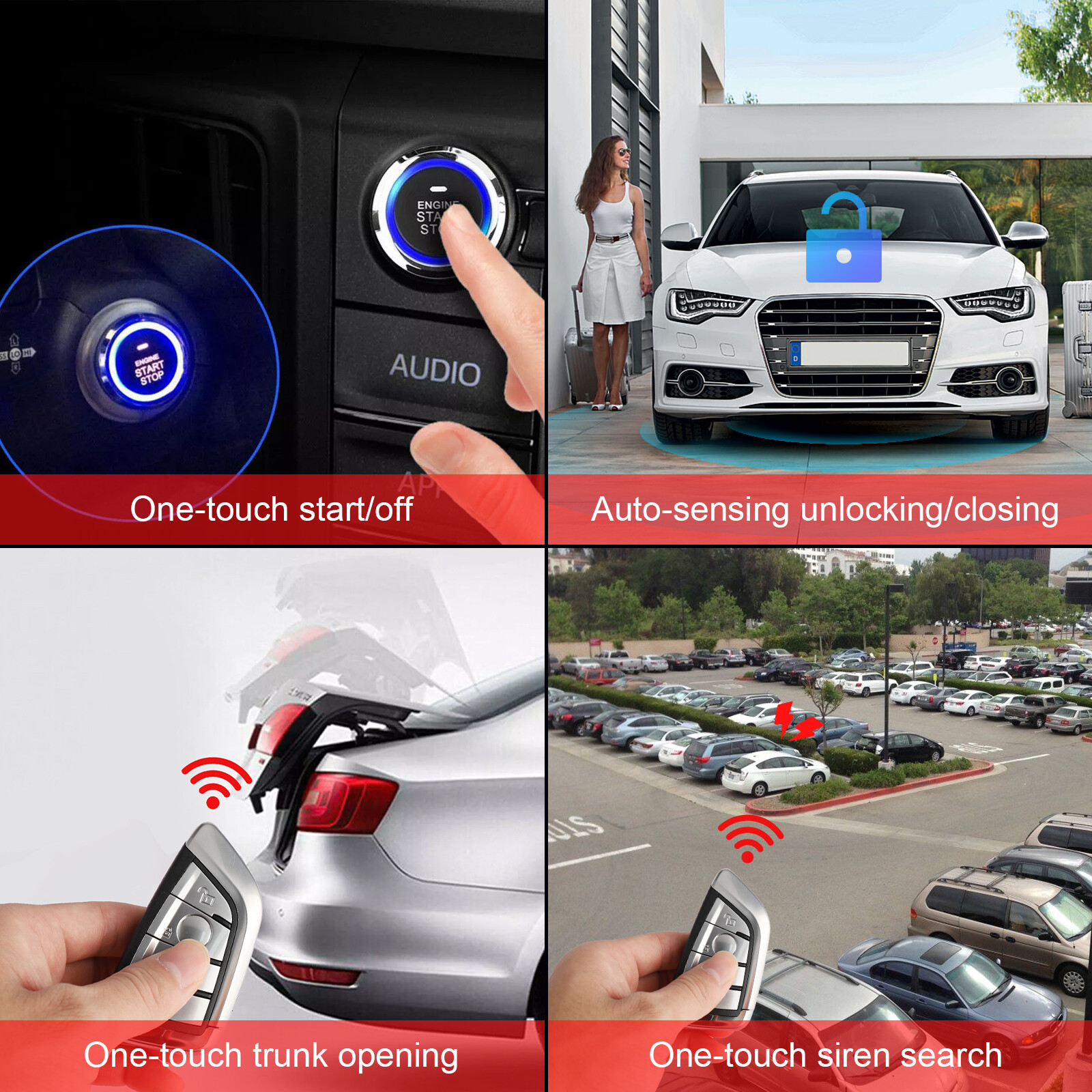 Remote Car Keyless Entry Engine Start Alarm System Push Button Starter Stop App