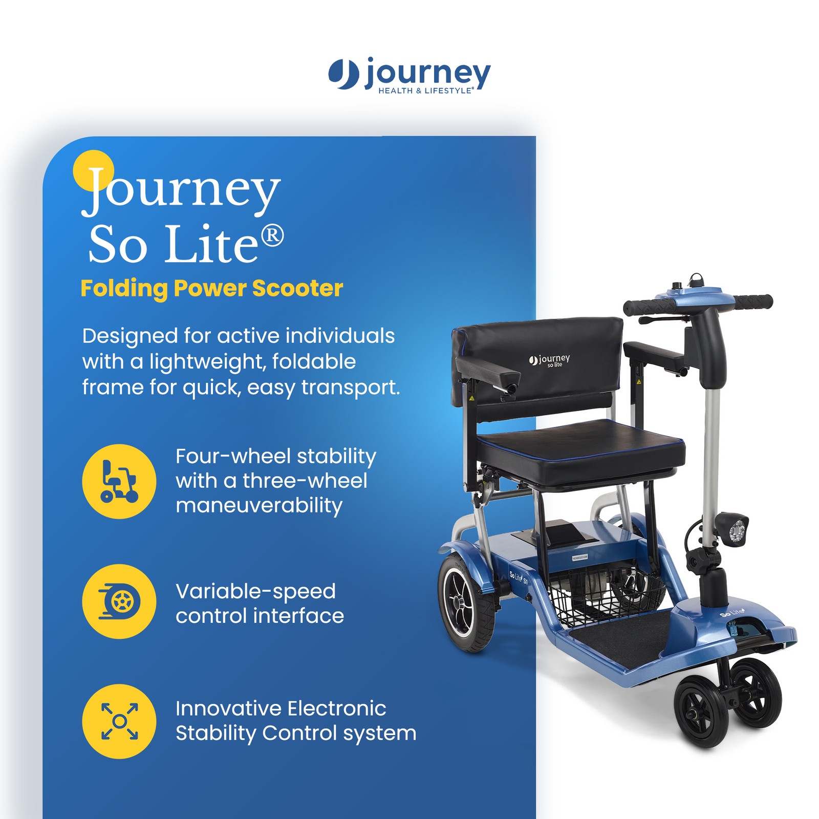 Journey So Lite Folding Power Scooter, Lightweight, 5 mph Max Adjustable Speed