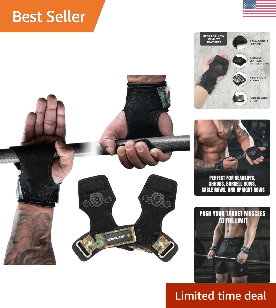 Ergonomic Double Leather Gym Lifting Straps for Deadlifts & Power Training