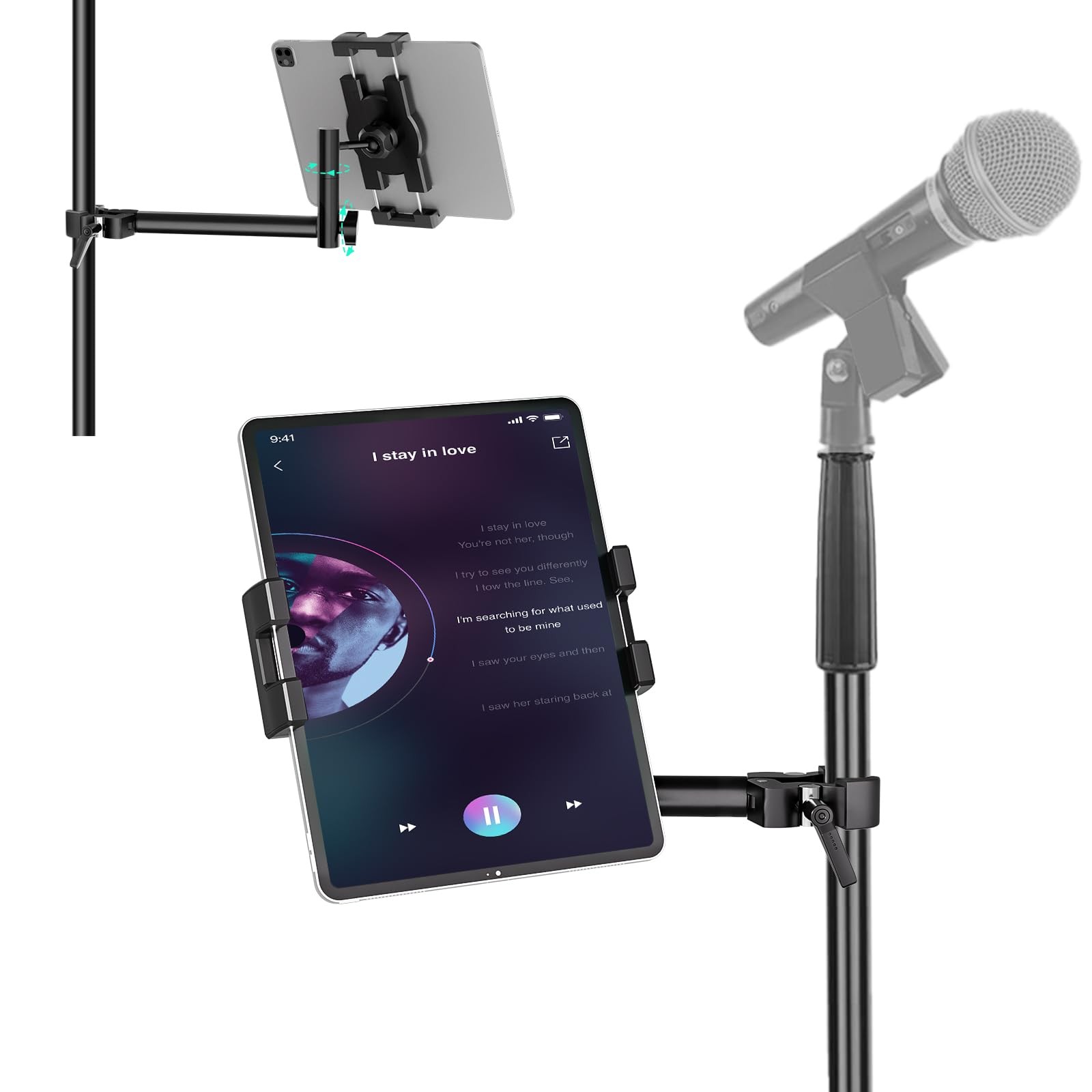 Tablet Holder for Microphone Stand,Aluminum Mic Music iPad Stand Holder for M...