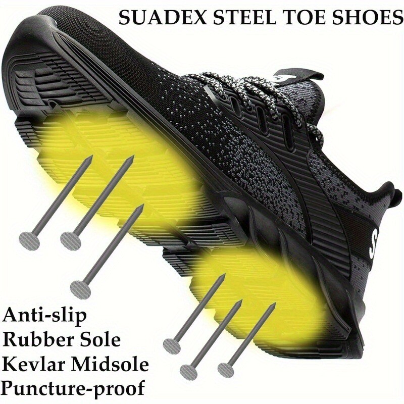 SUADEX Work Safety Shoes Steel Toe Sneakers Indestructible Composite Toe Black