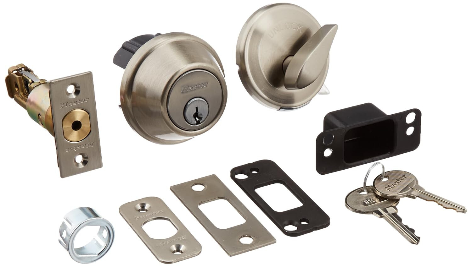 Master Lock DSNRN0615BOX Nightwatch Deadbolt with Bump Stop Cylindr Satin Nickel
