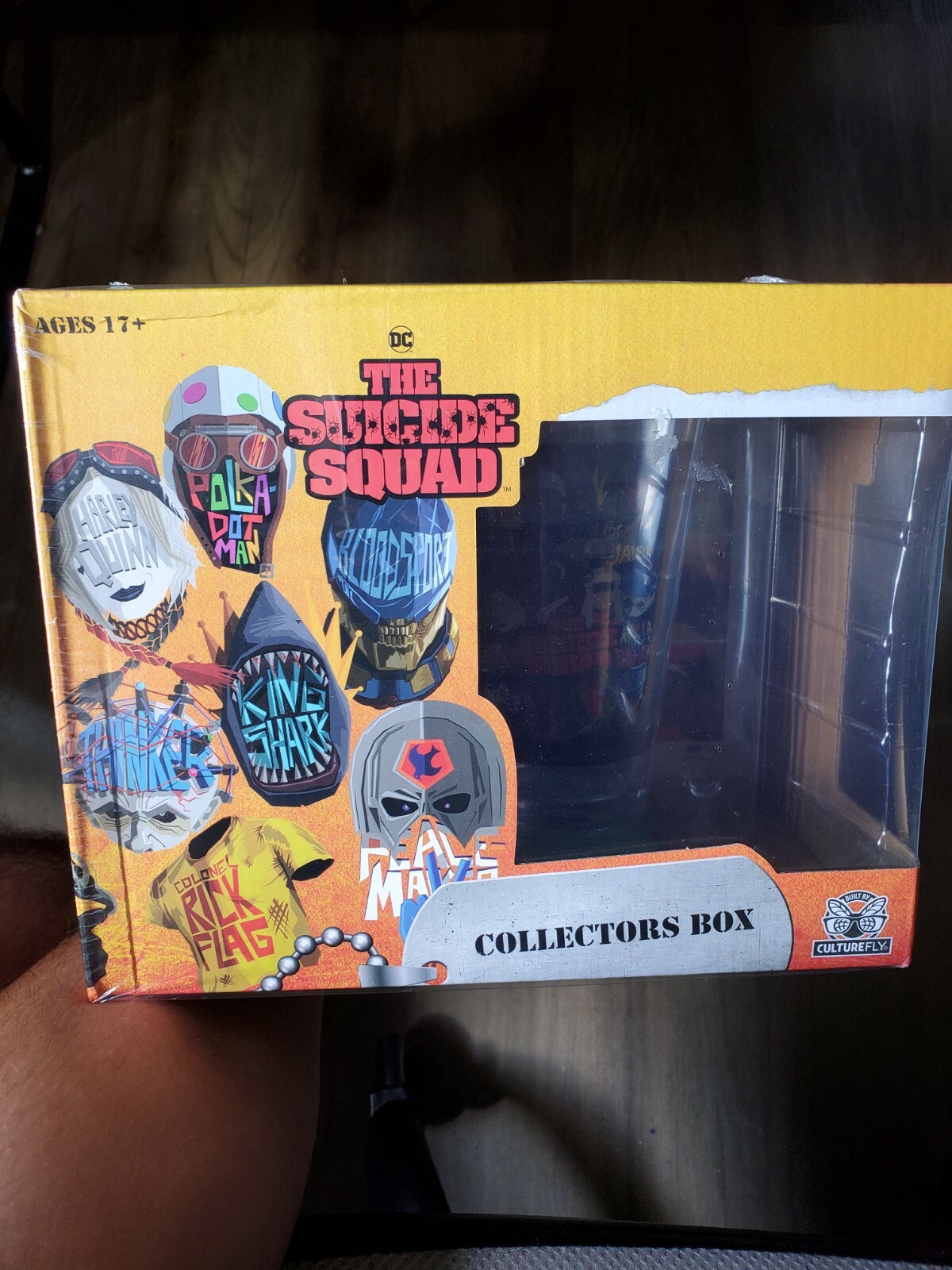 The Suicide Squad Collectors Box Sealed Pint Glass, Duffle Bag Lapel Pin Etc!!