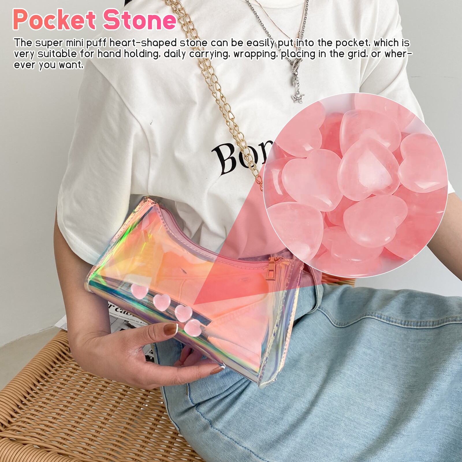 10Pcs Natural Crystal Rose Quartz Pocket Palm Worry Stones Puff Heart Healing