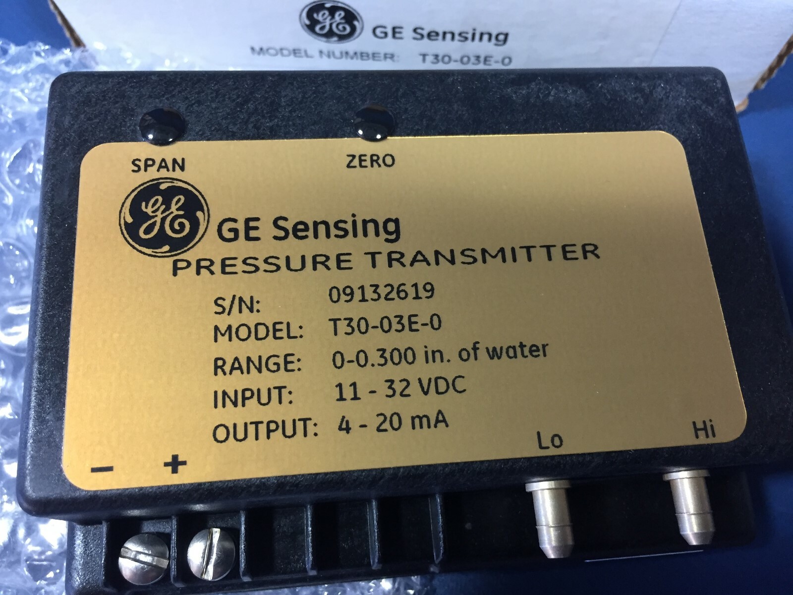 GE SENSING T30-03E-0 PRESSURE TRANSMITTER RANGE 0-0.300