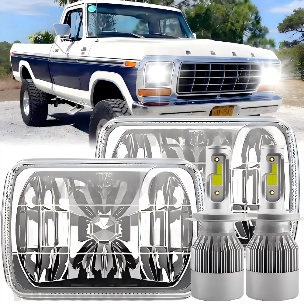 Pair for Ford F150 F250 F350 1978-1986 7x6 5x7 inch LED Headlights Hi-Lo beam A+